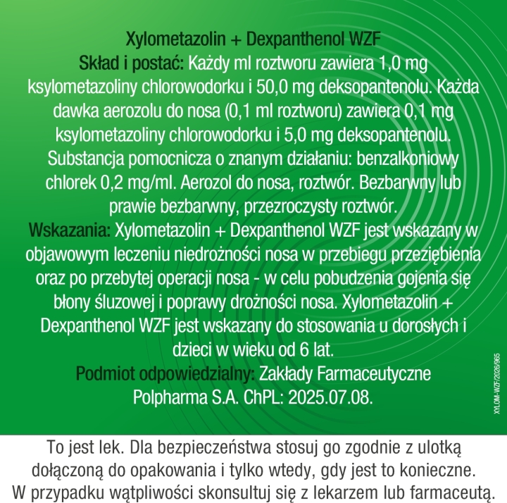 Xylometazolin + Dexpanthenol WZF, (0,1mg+5,0mg)/dawkę, aerozol do nosa, 10 ml