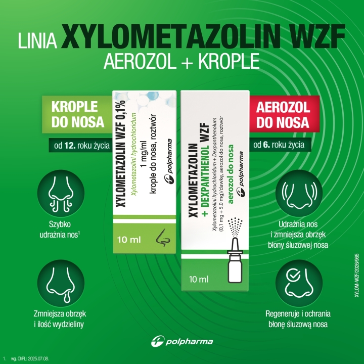 Xylometazolin + Dexpanthenol WZF, (0,1mg+5,0mg)/dawkę, aerozol do nosa, 10 ml
