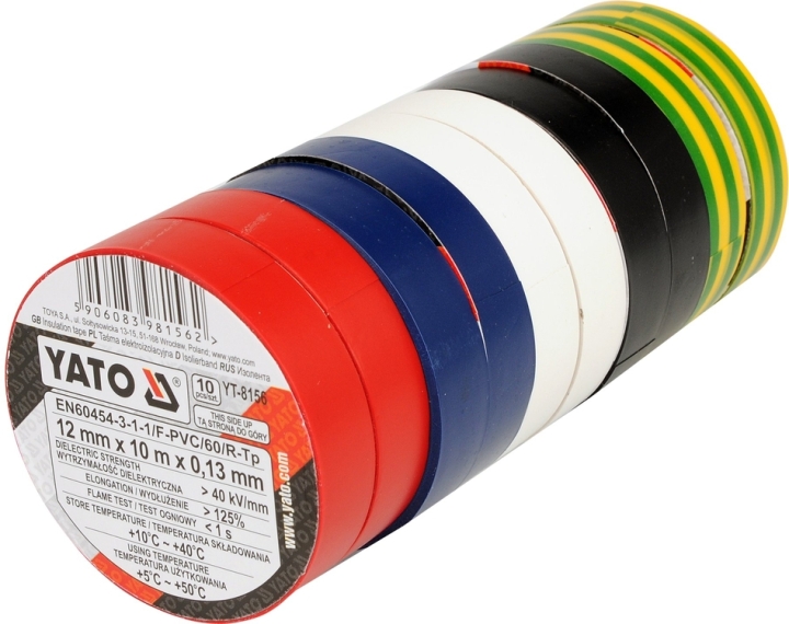 YATO Zestaw taśm elektroizolacyjnych 12mm*10m mix 10 szt.